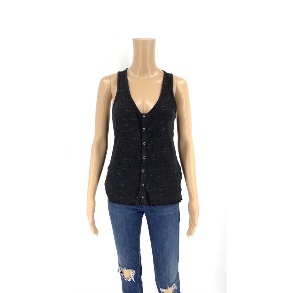 Rag & Bone Button Down Tank Top Black Ribbed Shirt